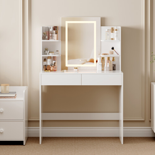 MCC Dressing Table with Mirror LED Lights and Drawers TEXAS WHITE 1