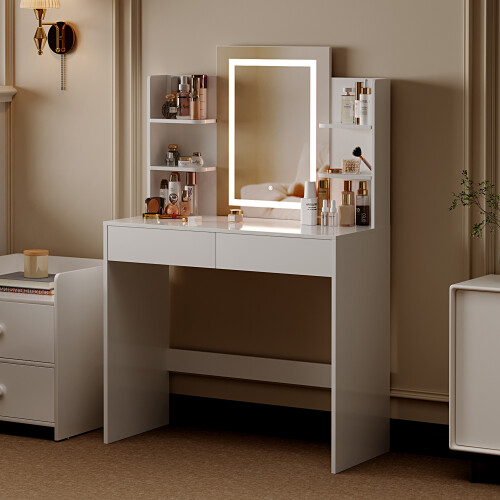 MCC Dressing Table with Mirror LED Lights and Drawers TEXAS WHITE 2