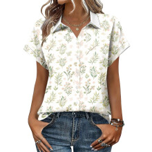 Women's V-neck short-sleeved shirt, casual positional-Beige L