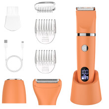 Scttomon 3 v 1 multifunkční dámský holicí strojek Bikini Trimmer Zastřihovač chloupků na těle IPX7 Vodotěsný LED displej oranžová
