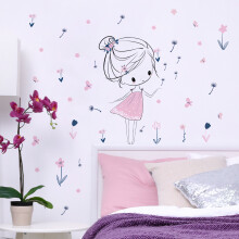 Girl Flower Butterfly Dandelion Wall Sticker Background Wall Home Decoration Wall Sticker Self-Adhesive