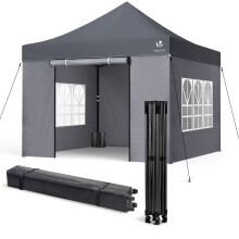 VOUNOT 3x3m Heavy Duty Pop Up Gazebo with 4 Sides Party Tent, Grey