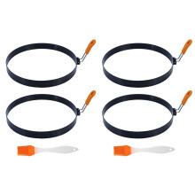 2X 8-Zoll-Pfannkuchenring Omelettring Aus Edelstahl mit Silikonisoliertem Griff, Runde Eierringformen mit ÖLpinsel
