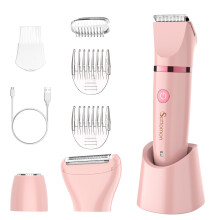 Scttomon 3 v 1 multifunkční dámský holicí strojek Bikini Trimmer Zastřihovač chloupků na těle IPX7 Vodotěsný LED displej růžová