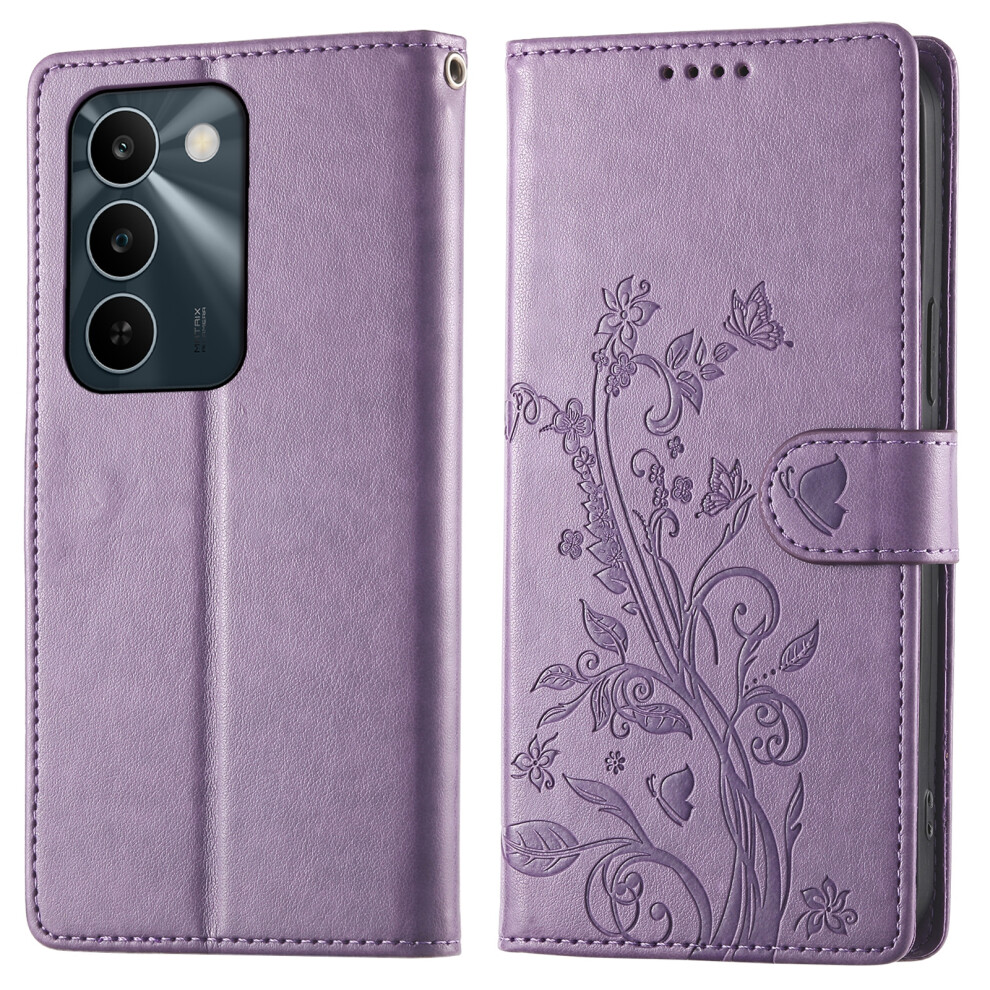 (Purple) For Realme C83 5G Wallet Case Butterfly Floral Imprint Pu Leather Phone Cover With Wrist Strap Purple 6914295357111