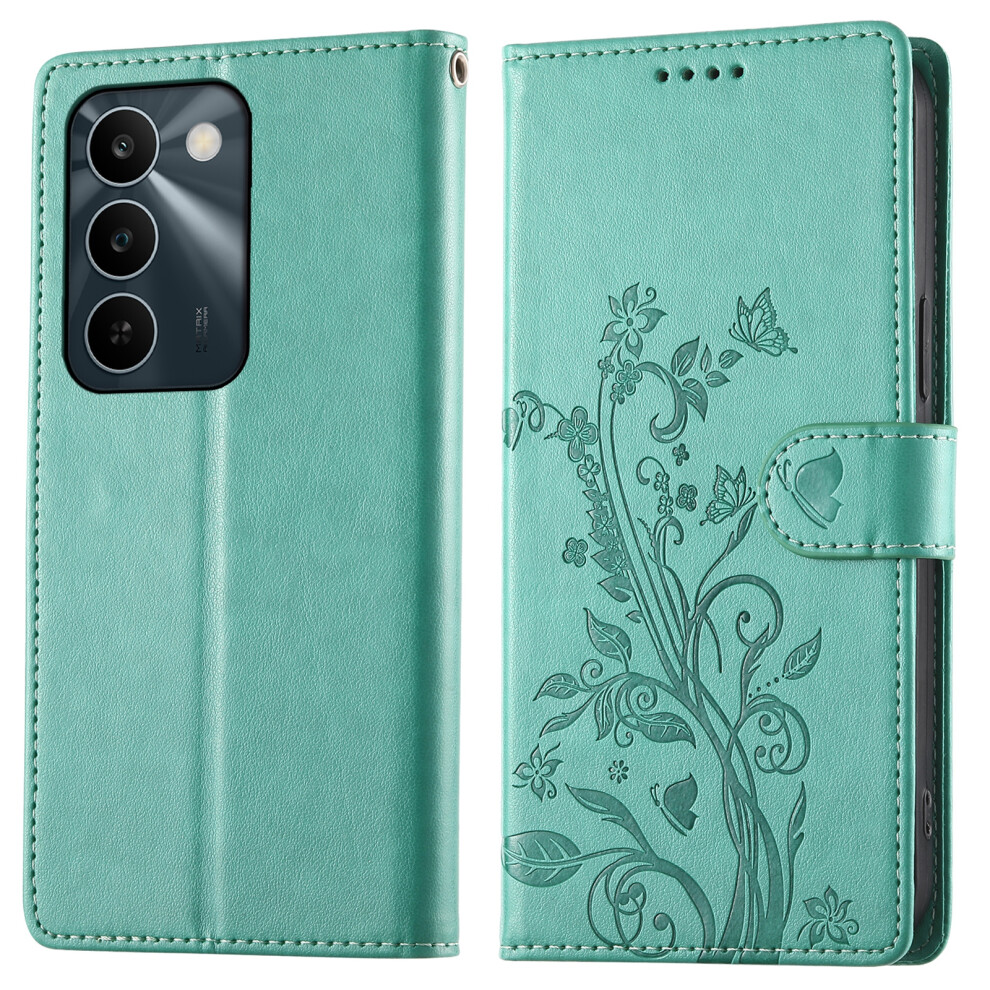 (Green) For Realme C83 5G Wallet Case Butterfly Floral Imprint Pu Leather Phone Cover With Wrist Strap Green 6914294322318