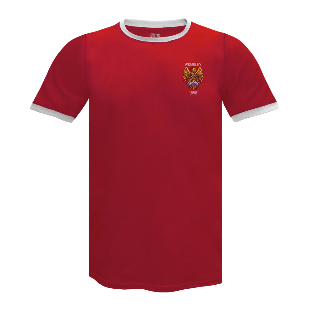 Fan Originals United Wembley 1958 Crest Mens T-Shirt Crew Neck Medium Red