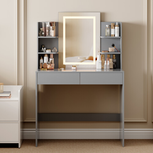 MCC Dressing Table with Mirror, LED Lights and Drawers TEXAS GREY 1