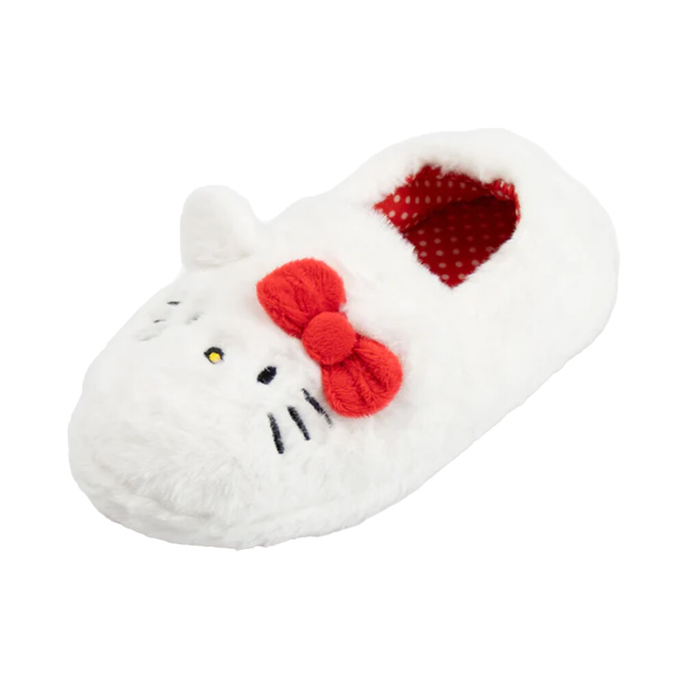 Hello Kitty (2 Uk, White/Red) Girls Character Face Slippers