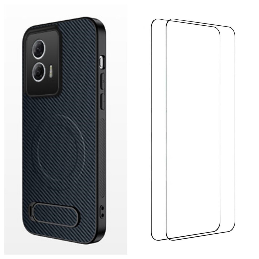 (Sapphire) Wanlonfeng For Motorola Moto G85 5G Magnetic Case With 2Pcs Tempered Glass Films Qt1 Series Kickstand Carbon Fiber Text Blue 6914292959929
