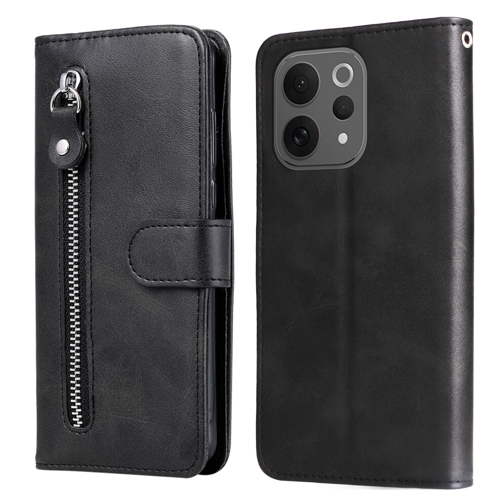 (Black) For Vivo S50 5G / Vivo V70 5G Pu Leather Cases With Zipper Pocket Wallet Phone Cover Stand Black 6914293671677