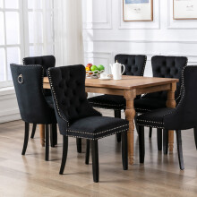 (Black) Set of 6 Velvet Upholstered Kitchen Dining Chairs