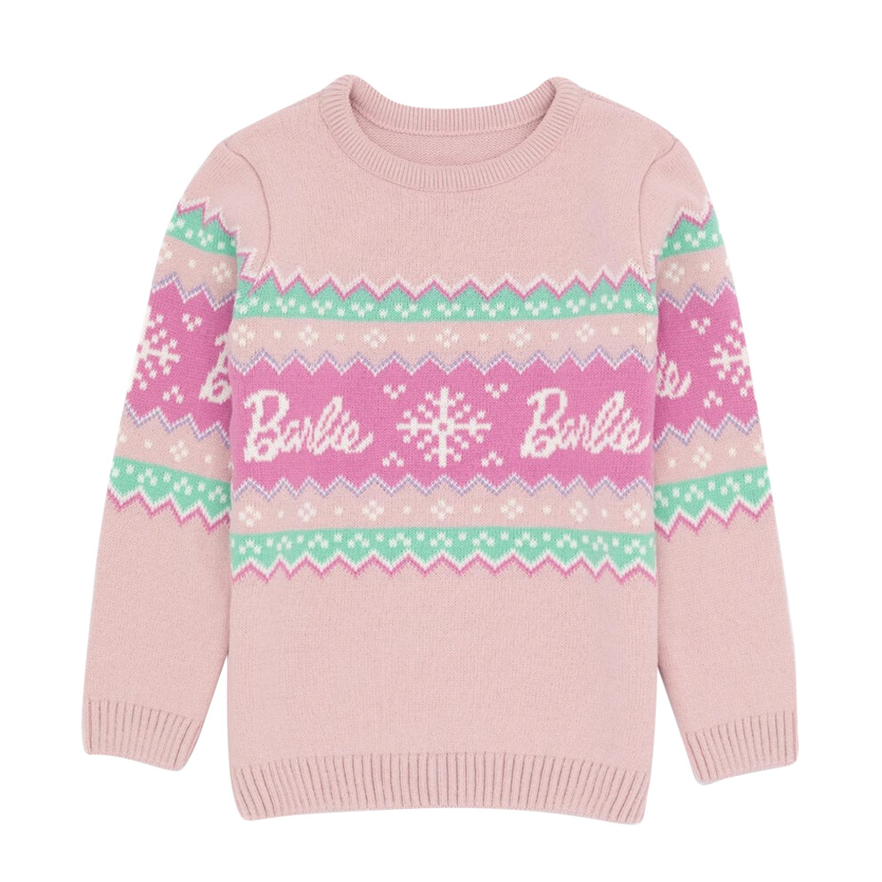 Barbie (3-4 Years, Pastel ) Girls Fair Isle Jumper Pink