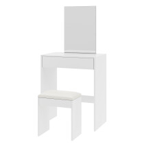 Dressing Table Set with Mirror & Stool, Vanity Desk with Large Drawer and Open Storage TAMPA White