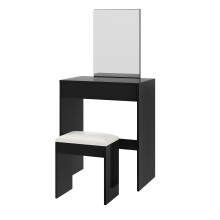 Dressing Table Set with Mirror & Stool, Vanity Desk with Large Drawer and Open Storage TAMPA BLACK