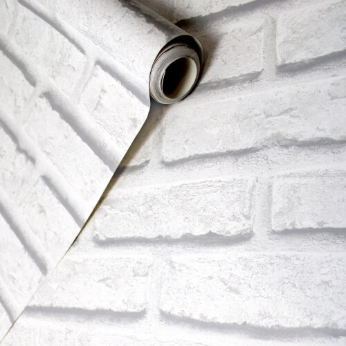 White 3D Brick Effect Wallpaper Realistic Stone Wall 1