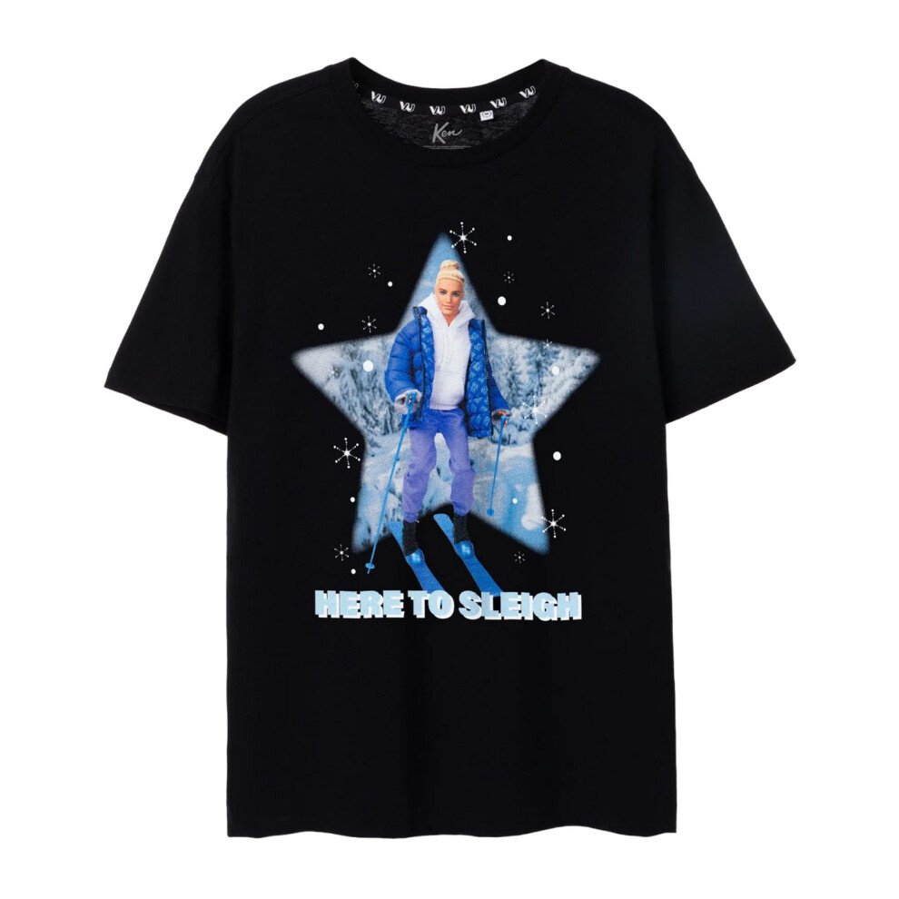 Barbie (S, ) Mens Here To Sleigh Ken T-Shirt Black