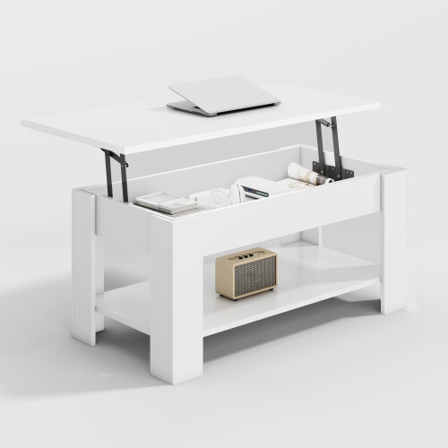 MCC Lift-Top Coffee Table with Hidden Storage & Open Shelf CARTER WHITE 1