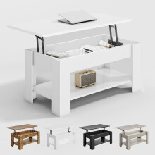 Lift-Top Coffee Table with Hidden Storage & Open Shelf CARTER WHITE