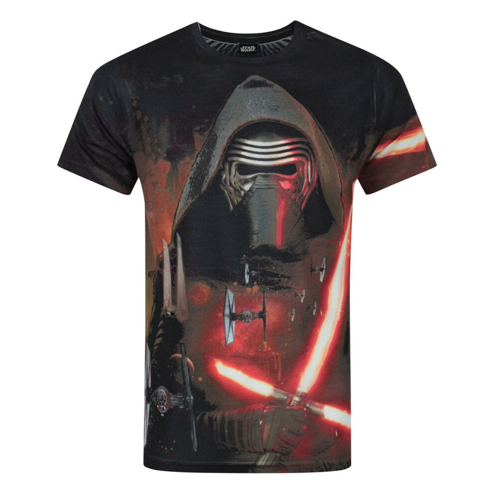 Star Wars (M, ) Mens Force Awakens Kylo Ren Lightsabre Sublimation T-Shirt Black