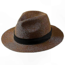 (L, Brown) Men's Wide Brim Straw Hat for Summer Beach and Outdoor Use