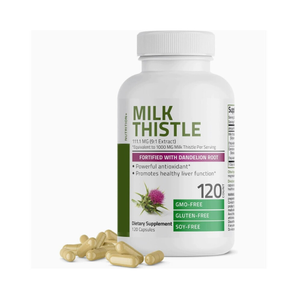 (120 Count (Pack of 1)) Milk Thistle Silymarin Marianum & Dandelion Extract Liver Health Support, Antioxidant Support, Detox, 120 Capsules