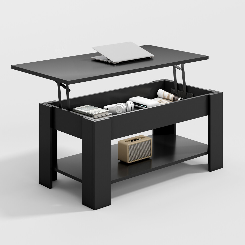 Mcc Lift-Top Coffee Table With Hidden Storage & Open Shelf Carter Black