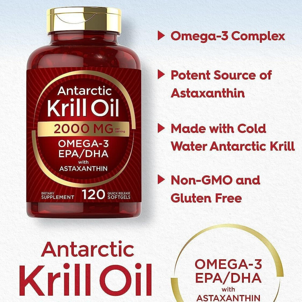(1PC) Antarctic Krill Oil 2000mg, Omega-3 EPA/DHA with Astaxanthin, 120 Softgels
