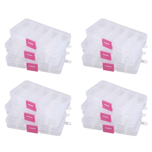 12pcs 10 Grid Electronic Component Parts Kits Plastic Storage Box Case