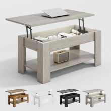 Lift-Top Coffee Table with Hidden Storage & Open Shelf CARTER NATURAL
