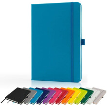 Caderno Premium A5 com Capa Dura e Linhas, Elástico para Caderno, 196 Páginas, Azul Claro