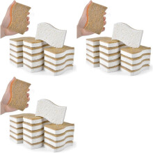 45 Pack Biodegradable Natural Kitchen Sponge - Compostable Cellulose and Coconut Walnut Scrubber Sponge