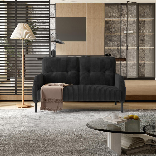 (Grey) Modern Upholstered 2-Seater Sofa with Side Pockets & Armrests 1