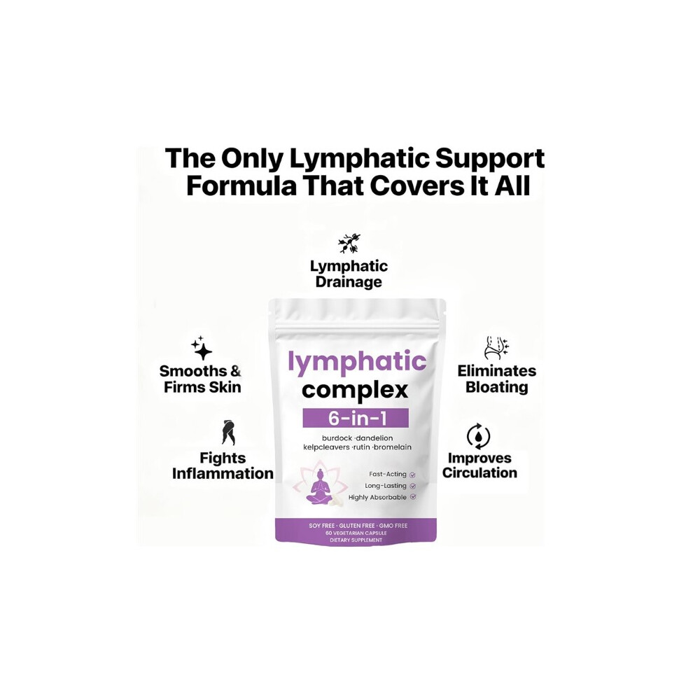 (3PCS) Lymphatic Complex 6-in-1,Lymphatic Drainage Supplements|Herbal Blend with Dandelion,Burdock,Bromelain,Cleavers Extract & More | Vegan,Non-GMO