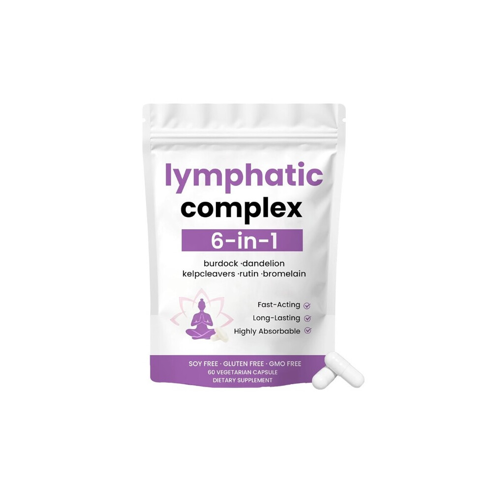 (2PCS) Lymphatic Complex 6-in-1,Lymphatic Drainage Supplements|Herbal Blend with Dandelion,Burdock,Bromelain,Cleavers Extract & More | Vegan,Non-GMO