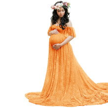 Breathable Maternity Gown Comprising Delicate Lace-g yellow XL