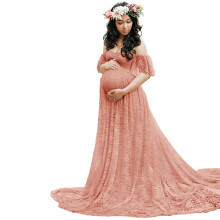 Romance Trailing Maternity Dress Acrylic Lace for-Fruity pink L