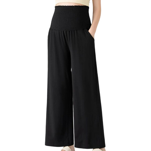 Easy Care Polyester Maternity Pants Wide Leg-black gray M