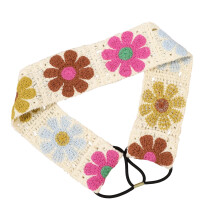 Cotton Head Scarf Crochet Floral Headwrap Wide Hairband-color