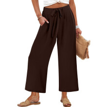 Women's Wide Leg Pants, High Waist with Belt, Business-Coffee M