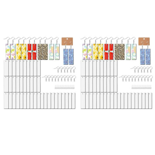 100Pcs Sublimation Blank Earrings Rectangular, Heat Transfer Earring Pendant with Earring Bags, DIY Making Sublimation