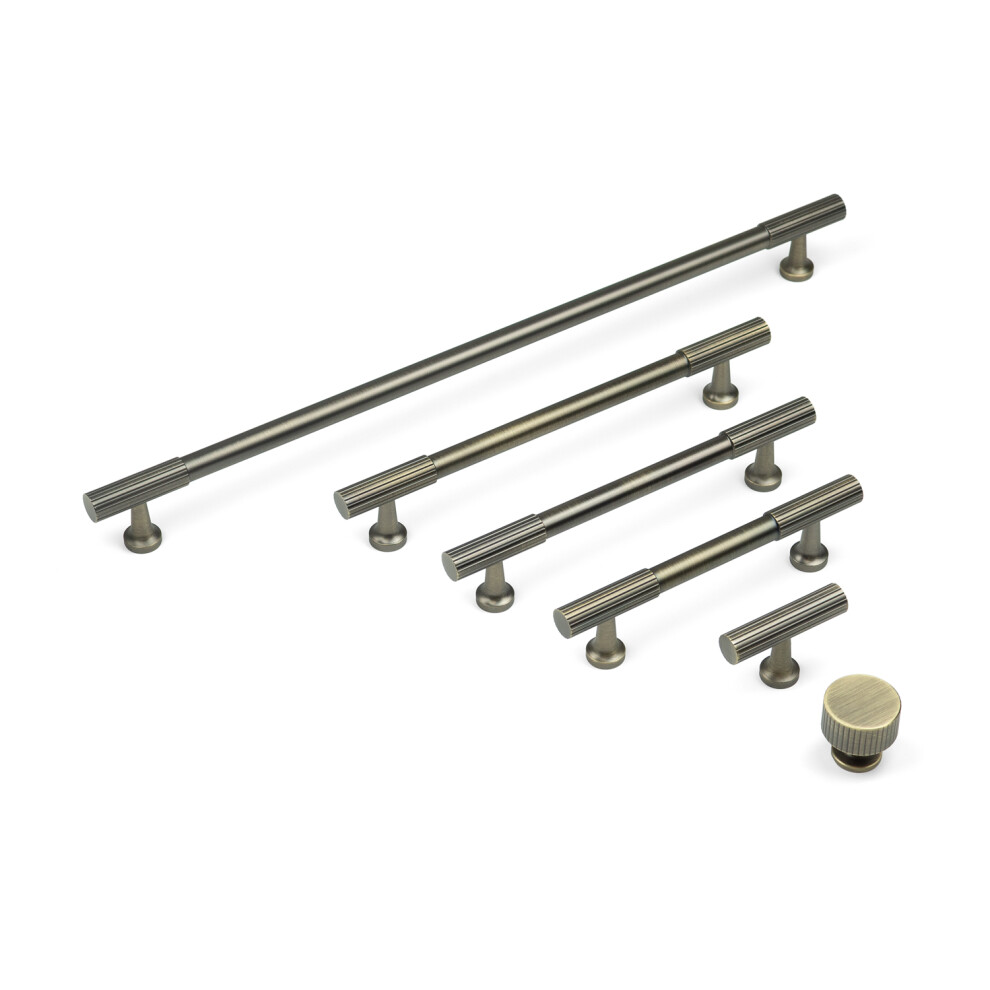 160Mm Antique Brass Reeded Detail Cabinet T-Bar Handle 5056767305921