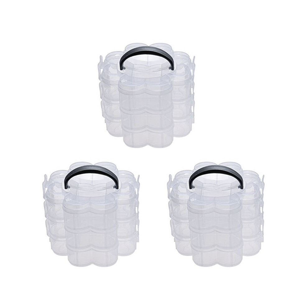 Semoic 3X 3-Tier Clear Plastic Stackable Organiser Storage Hobby Box Container Jewellery Case - Clear