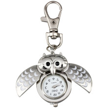 Eulen-Taschenuhr mit Schlüsselanhänger, 40 x 25 mm, Silber