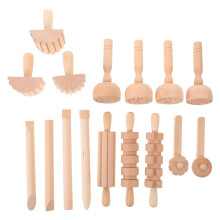 1Set Wooden Clay Stamps Kit for Kids DIY Khaki Ergonomic Handle Tools