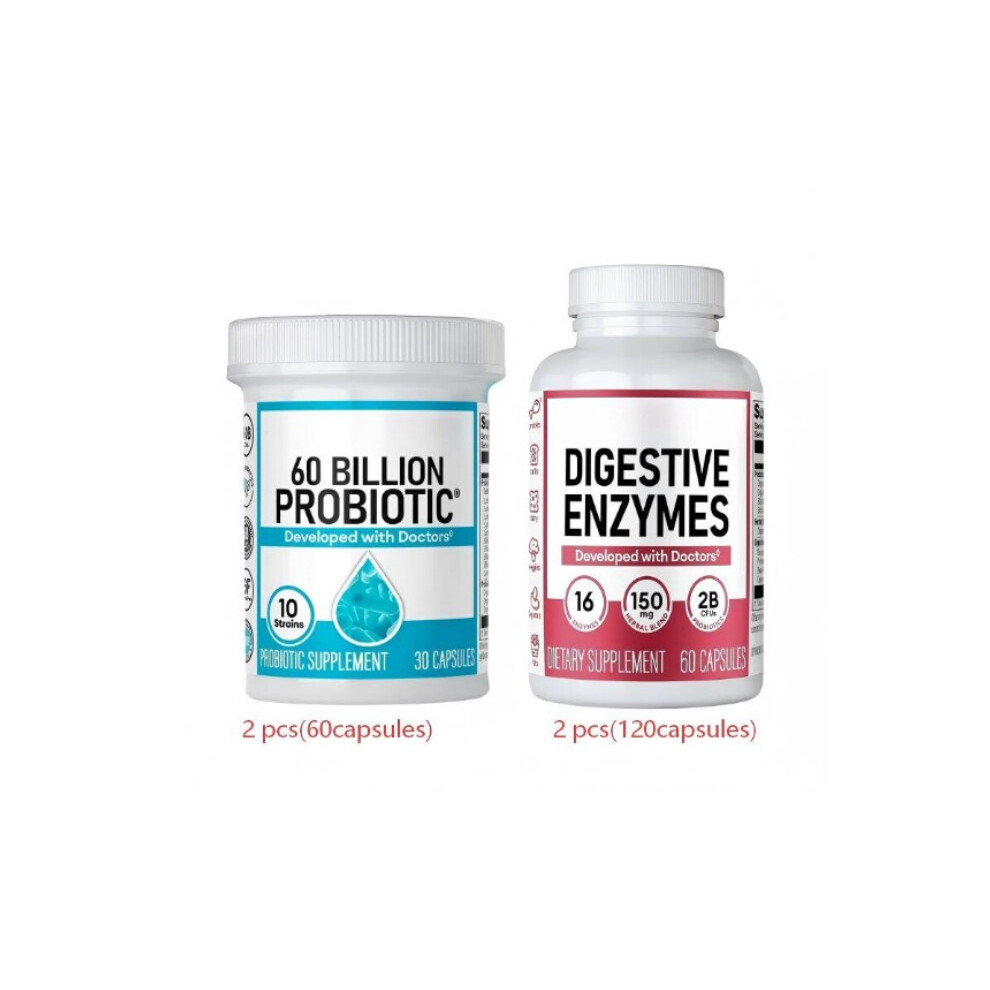 (Value Bundle) Advanced Gut Health Bundle: 60 Billion Probiotics 30ct   Digestive Enzymes 60ct for Digestive, Gut, and Immune Health
