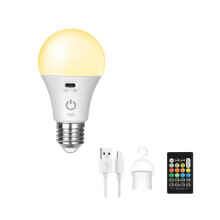RGB-USB-LED-Lampe – Wiederaufladbare, dimmbare E27-Lampe mit Timer, kabellos und batteriebetrieben