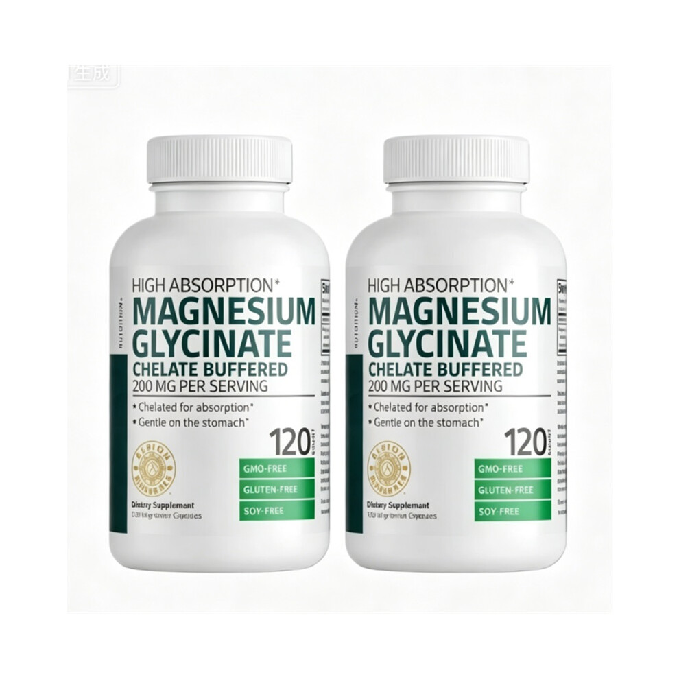 (120 Count (Pack of 2)) High Absorption Magnesium Glycinate 200mg, Chelate Buffered Gentle Formula