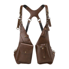 Crossbody Pack with Expandable Storage PU Texture-brown