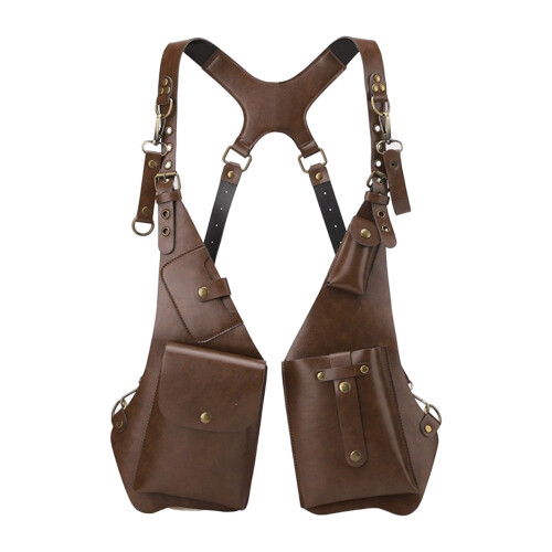 Crossbody Pack with Expandable Storage PU Texture-brown
